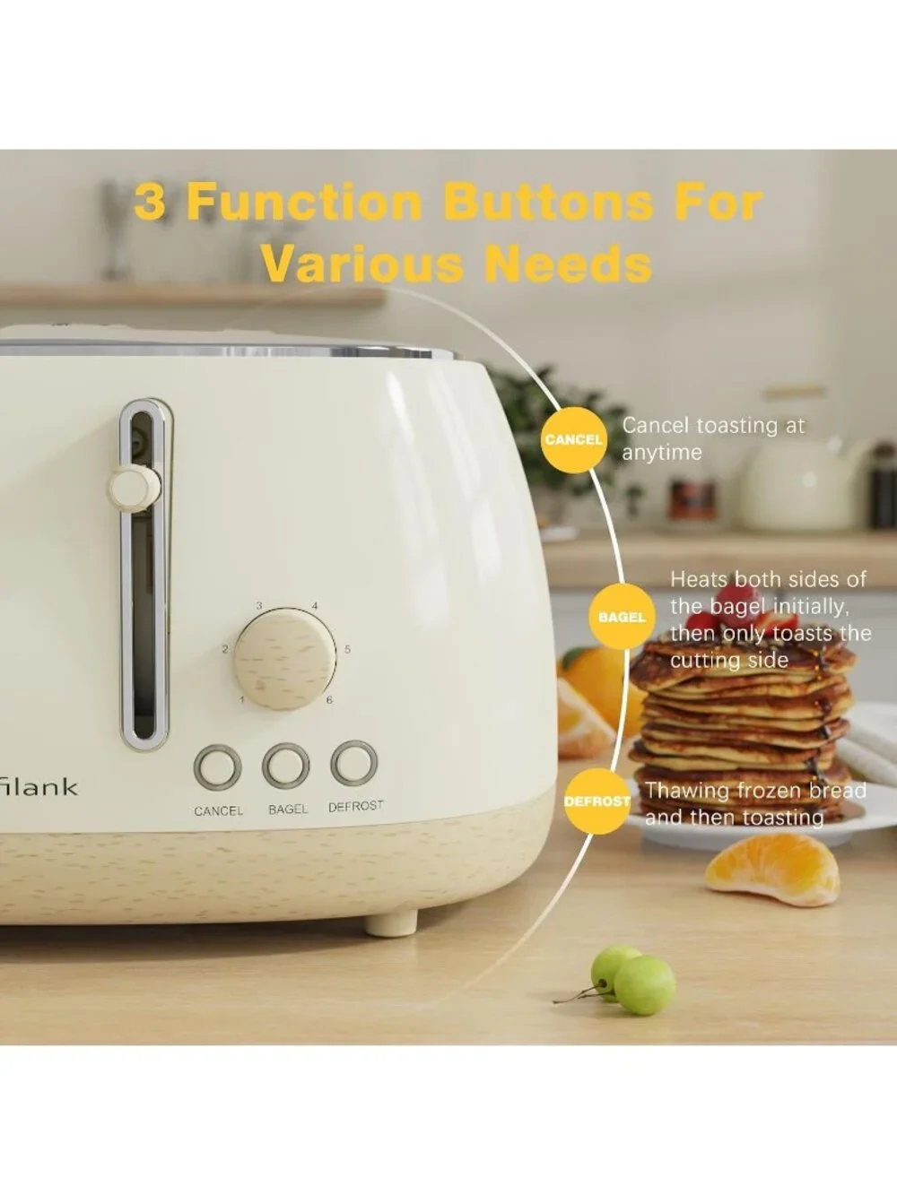 4 Slice Beige Defrost Retro Stainless Steel Extra Wide Slots Cancel Toaster